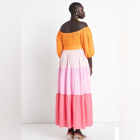 ELOQUII Pink Orange Ombré Off The Shoulder Dress NWOT Size 26 - Picture 3 of 7